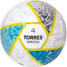 Мяч футб. TORRES Match, F323974,р.4, 32 пан. ПУ, 4 под. слоя, ручн. сшивка, бело-серо-голубой